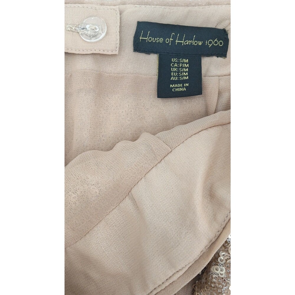 House of Harlow 1960 Champagne Sequin Draped Twist Mini Skirt Quiet Luxury Glam - Picture 2 of 10
